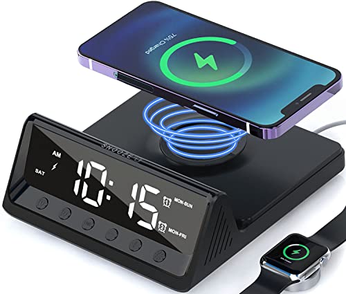 Te-Rich Bedside Alarm Clock with Wireless Charging & USB Ports