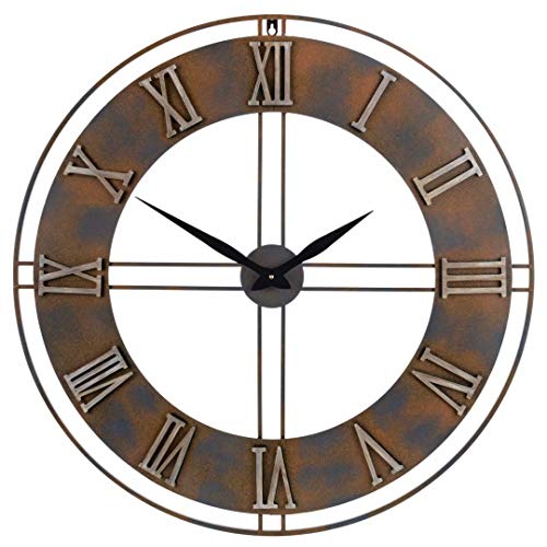 Large Metal Rusty Wall Clock with Roman Numerals