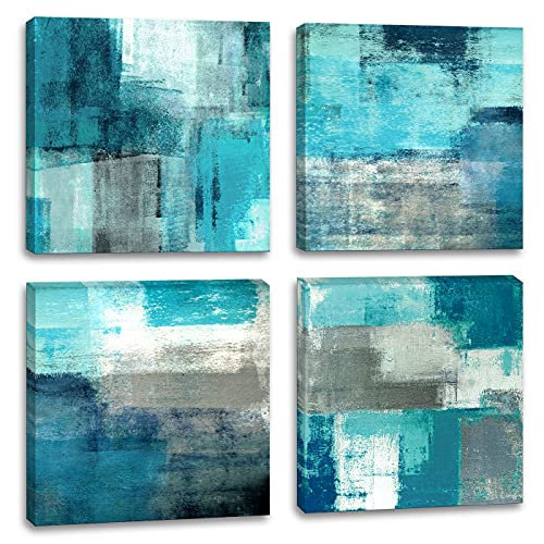 Turquoise and Grey Abstract Wall Art Canvas