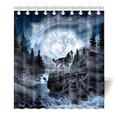 Moon Wolf Waterproof Polyester Shower Curtain