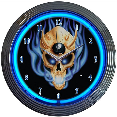 8 Ball Skull Neon Wall Clock