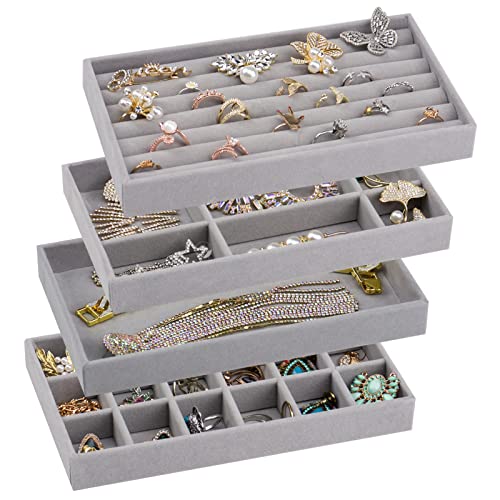 Stackable Velvet Jewelry Trays Organizer