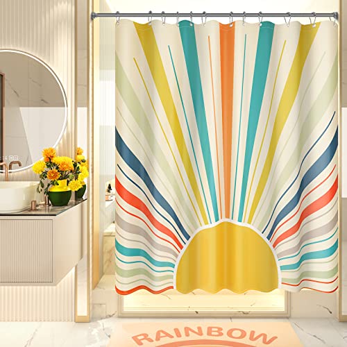 Colorful Sunshine Yellow Shower Curtain Set with Hooks