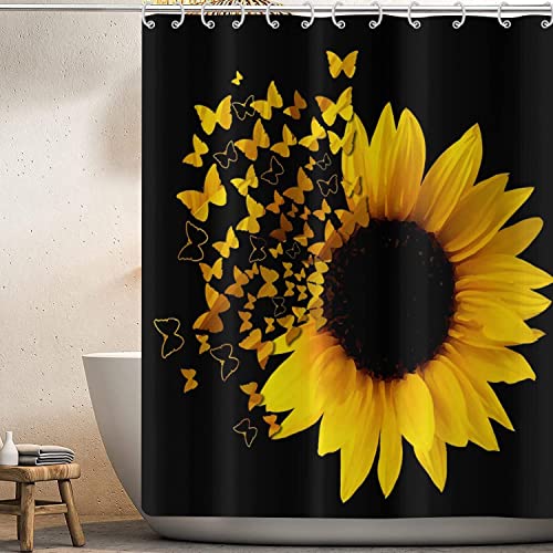 Black and Yellow Sunflower Butterfly Shower Curtain