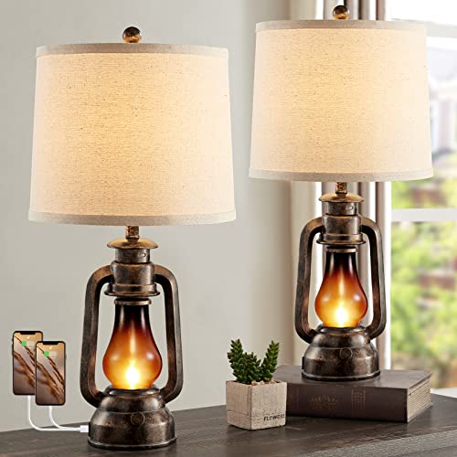 Rustic Table Lamps with Dual USB Charging Ports
