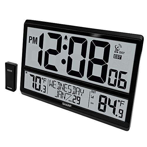 SHARP Atomic Clock - Never Needs Setting! –Easy to Read Numbers