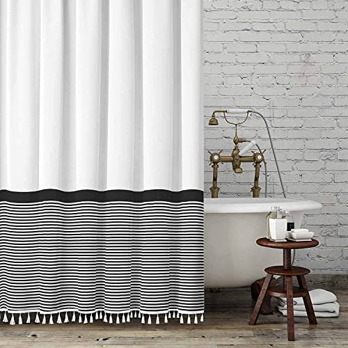 Black and White Tassel Shower Curtain