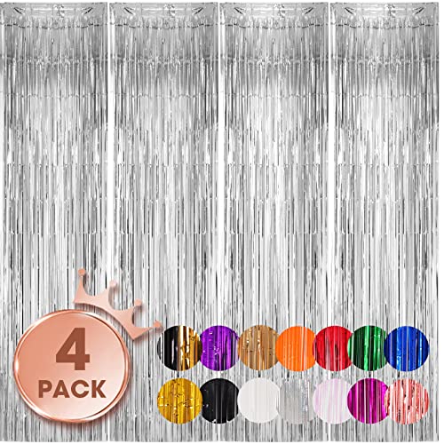 Voircoloria 4 Pack Foil Fringe Backdrop Curtains
