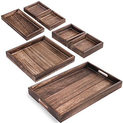 LotFancy Wooden Serving Trays, 7 Piece Set