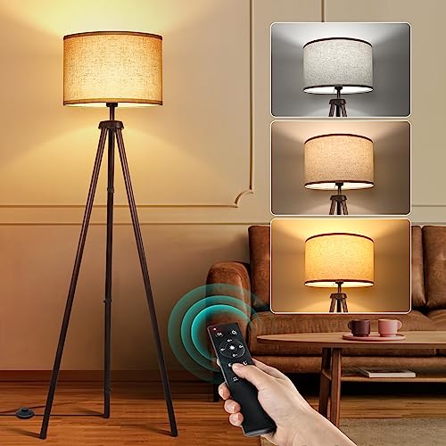 Wood Tripod Floor Lamp with Remote Control