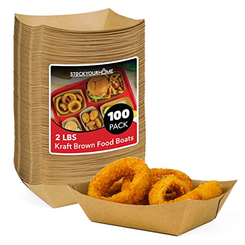 [100 Pack] Large Disposable Kraft Paper Food Trays