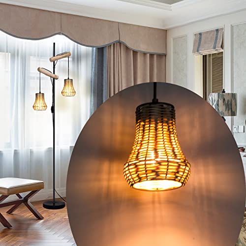 Modern Hanging Floor Lamp with Rattan Lampshade