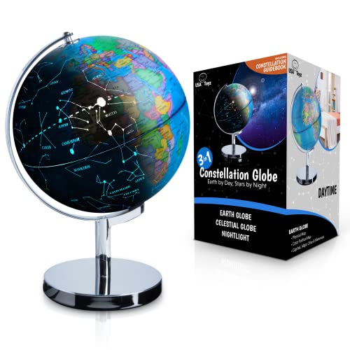 Illuminated Globe with Stand - 3in1 World Globe, Constellation Globe Night Light