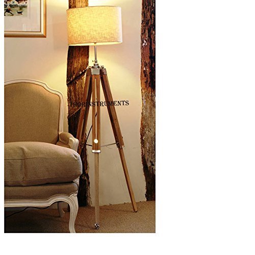 Vintage Classic Teak Wood Tripod Floor Lamp