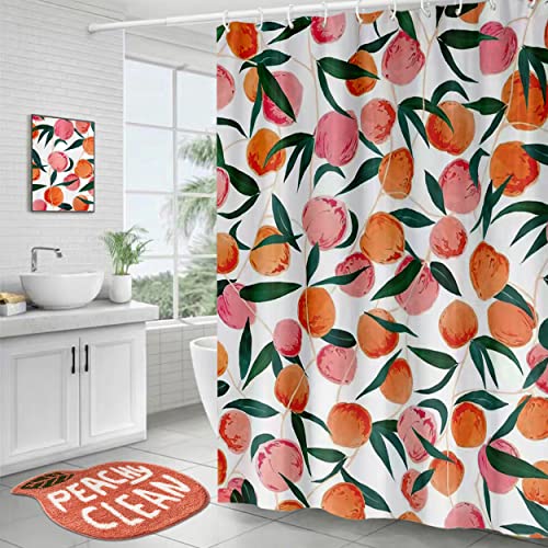 Peach Shower Curtain Set with Bath Mat