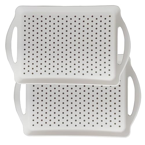 Rectangular Non Slip Serving Tray with Handles That are Easy to Grip  Silicone Nubs Non Skid Plastic Food Tray - Portable Dinner Trays for Eating  