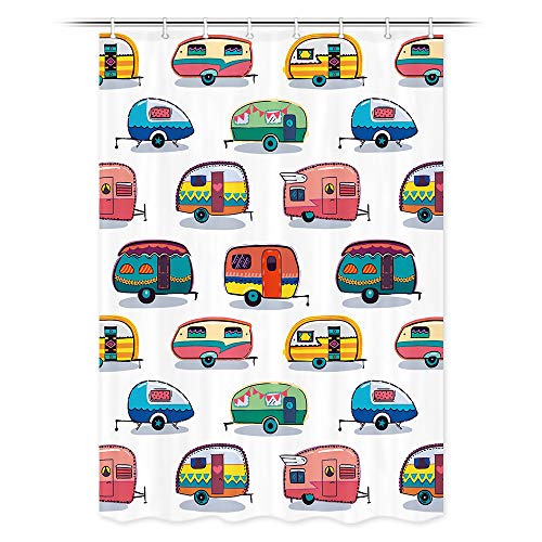 Retro RV Fun Camping Shower Curtain with Hooks - 47x64Inches