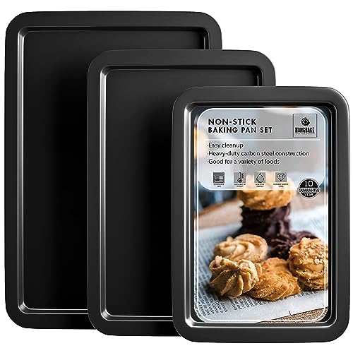 HONGBAKE Baking Sheet Pan Set - Nonstick Bakeware Sets