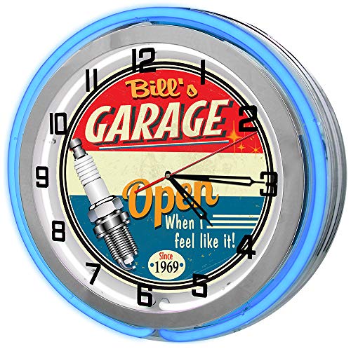 Personalized Vintage Blue Neon Light Garage Clock