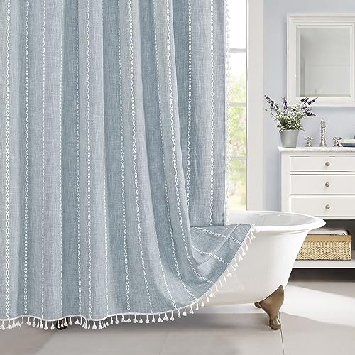 Blue Boho Fabric Shower Curtain