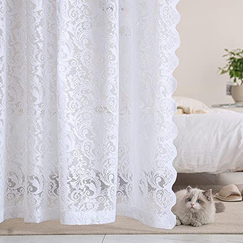 ALIGOGO White Lace Curtains - Vintage Floral Luxury Sheer Curtains