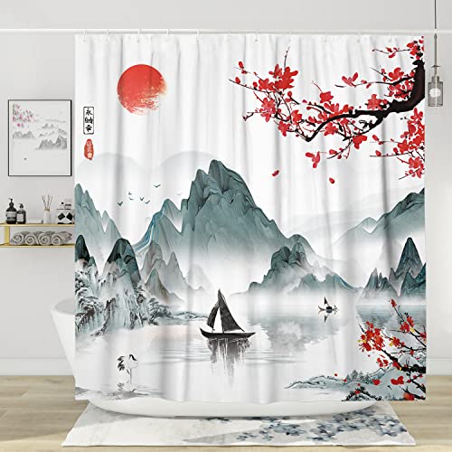Japanese Cherry Blossom Shower Curtain Set
