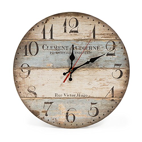 LOHAS Home 12 Inch Silent Vintage Wooden Round Wall Clock