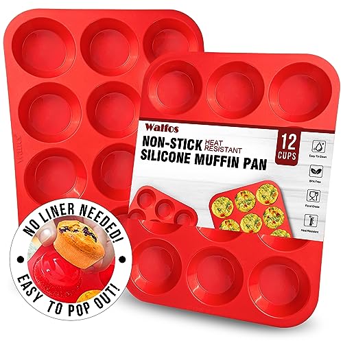 Walfos Muffin Pan Set - 12 Cups Regular Silicone Cupcake Pan