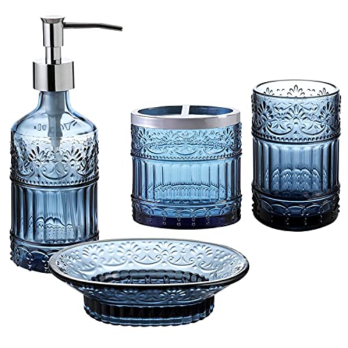 Premium Blue Glass Bathroom Accessory Set