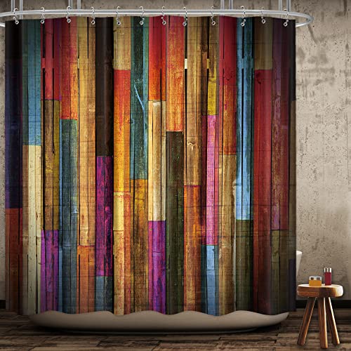 Colorful Painted Wood Shower Curtain