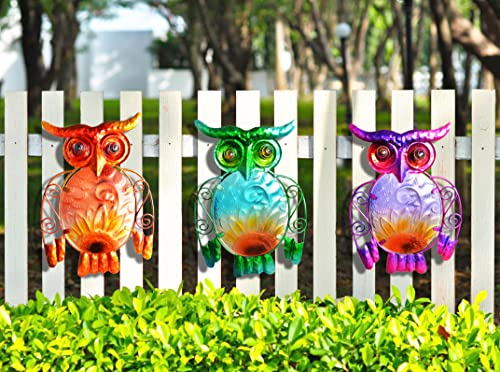 Whimsical Stained Glass Metal Owl Wall Art Hanging Sculpture