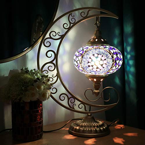 Handmade Turkish Moroccan Mosaic Glass Table Lamp (Blue)