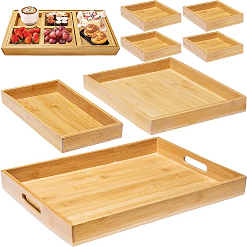 Bamboo Serving Trays with Handle - Set of 7