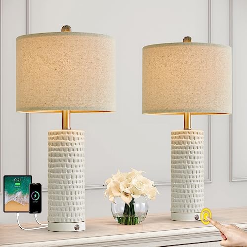 Farmhouse 3-Way Dimmable Touch Ceramic Table Lamp Set of 2