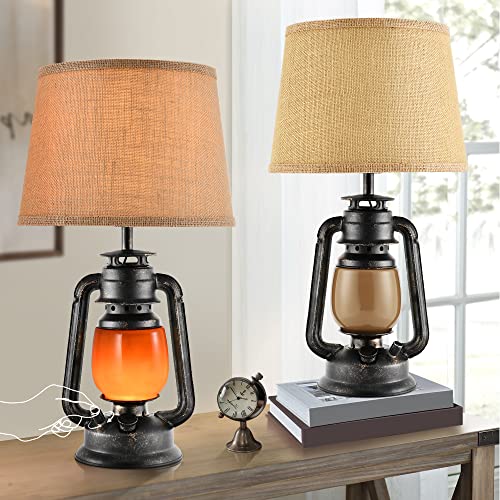 Rustic Lantern Table Lamps for Living Room Set of 2