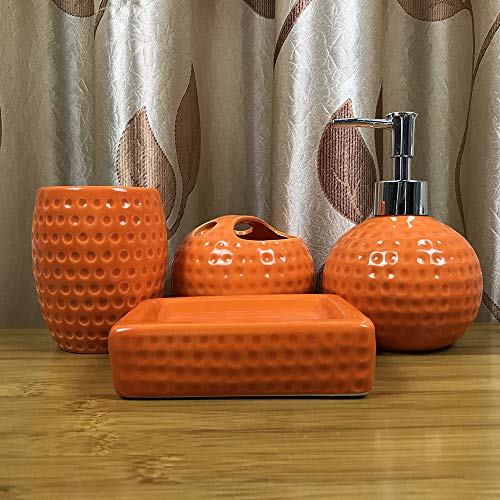 XIAOL 4 Piece Ceramic Bathroom Accessory Set - Orange