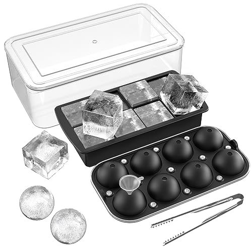 ICEXXP Whiskey Ice Ball Maker, 2.2 inch Round Ice Cube Trays with Lid and Bin, Large Ice Cube Tray with Container, Easy to Fill & Release, Sphere Ice