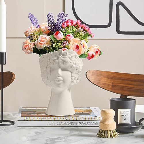 White Ceramic Face Vase for Modern Home Decor