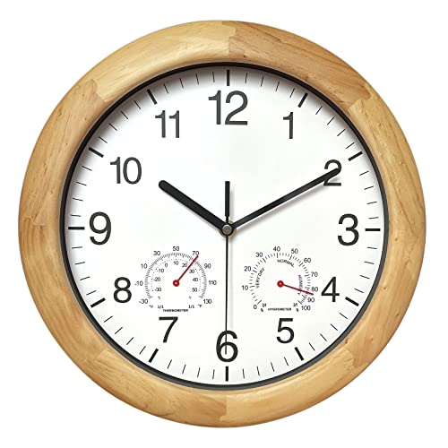 Wooden Wall Clock with Temperature and Humidity