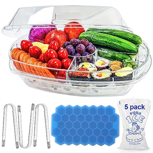 Veggie Tray with Divided Serving Tray and Ice Chamber