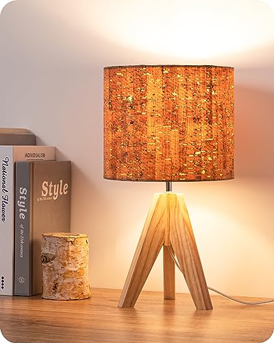 EDISHINE Wood Tripod Nightstand Lamp