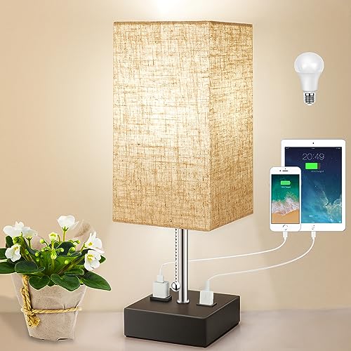 3-Color Temperature Table Lamp with USB Port and AC Outlet