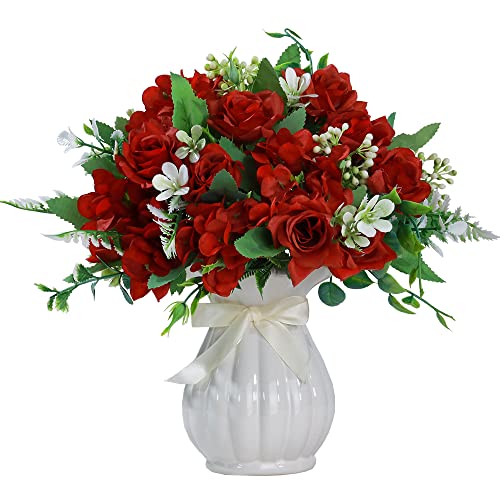 LESING Artificial Rose Silk Hydrangea Flowers Bouquets with Vase