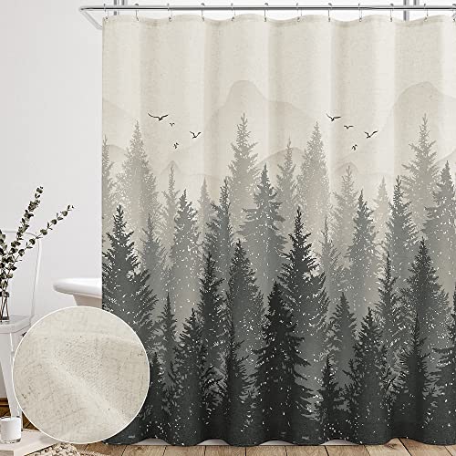 Rustic Forest Linen Shower Curtain