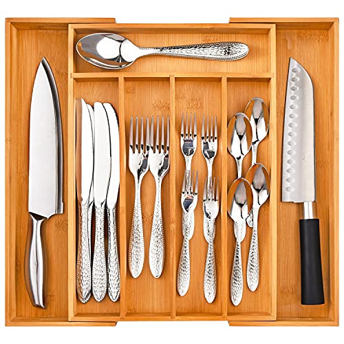 Expandable Bamboo Silverware Organizer for Kitchen Drawer