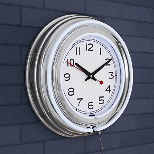 Retro-inspired White Neon Wall Clock with Dual Power and Customizable Lights