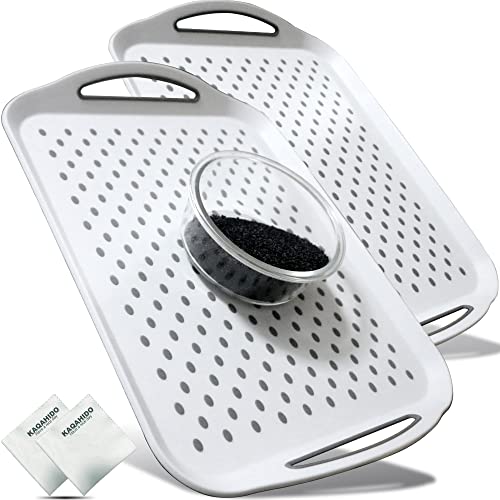 Sturdy Non Slip Serving Tray with Handles - Set of 2, White