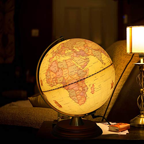 TTKTK Illuminated World Globe for Kids with Wooden Stand
