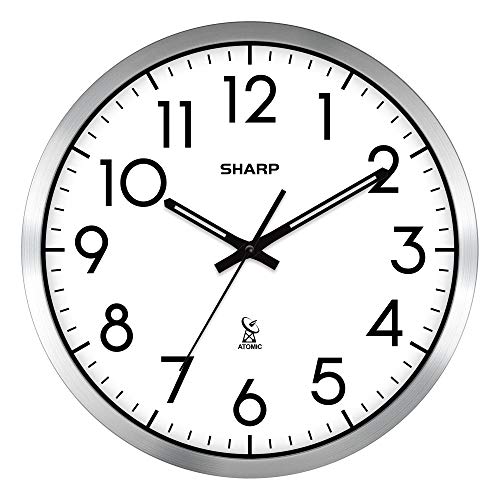 SHARP Atomic Analog Wall Clock - Silver Finish