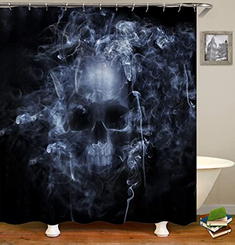 ahbreton Shower Curtains Fabric with Funny Halloween Smoke Skull Horror Design